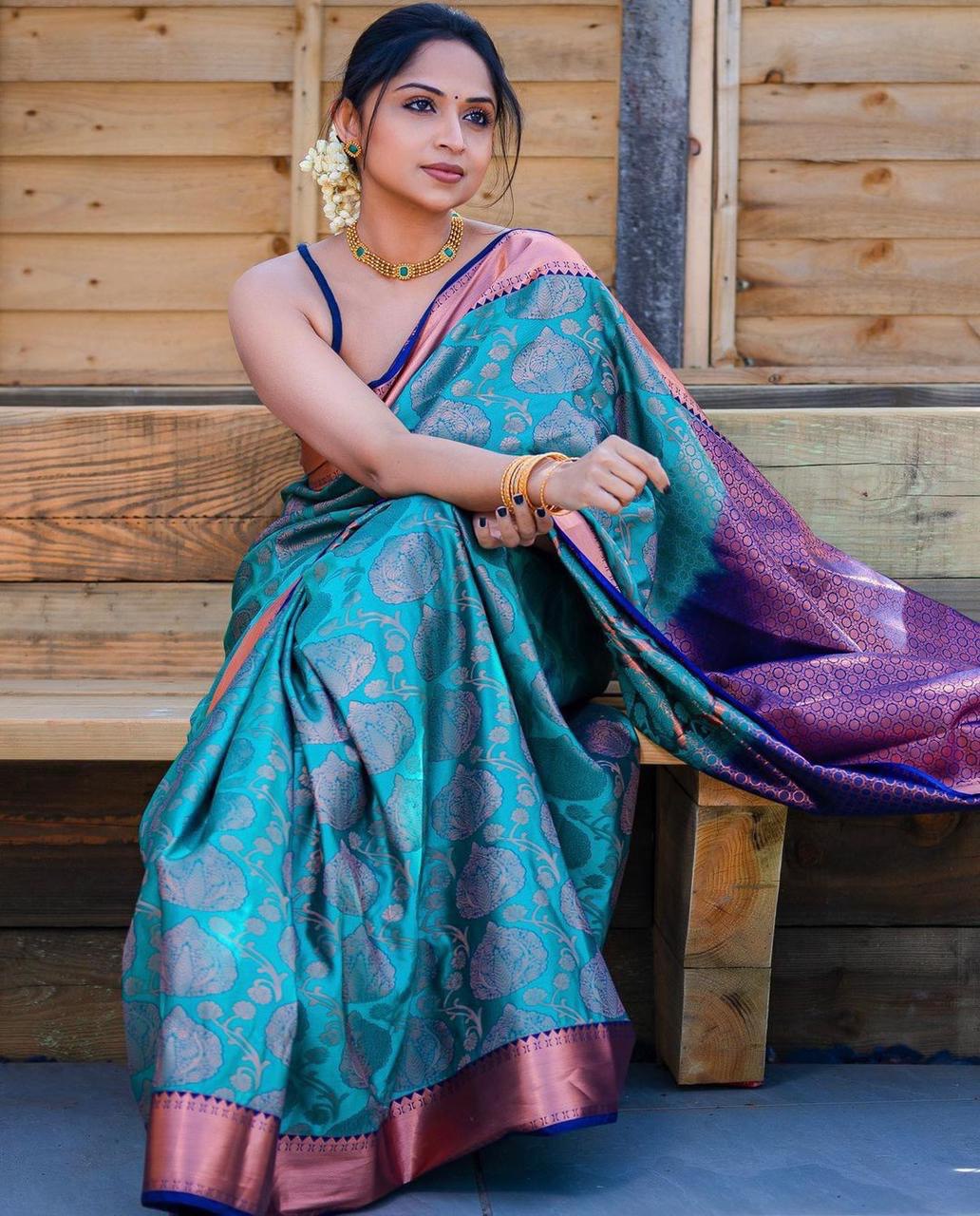 Lassitude Rama Soft Silk Saree With Unequalled Blouse Piece - Colorful Saree