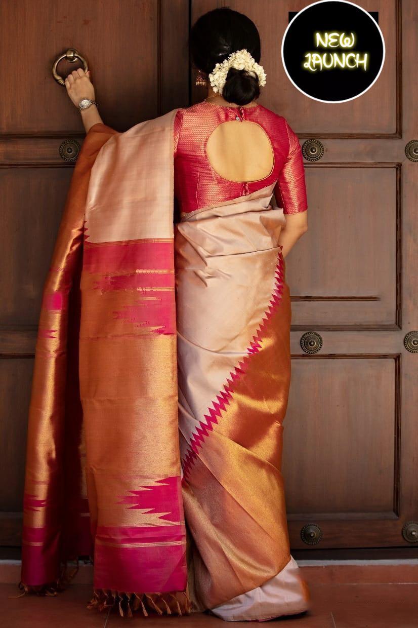 Splendorous Beige Soft Silk Saree With Snazzy Blouse Piece - Colorful Saree