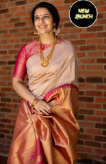 Splendorous Beige Soft Silk Saree With Snazzy Blouse Piece - Colorful Saree