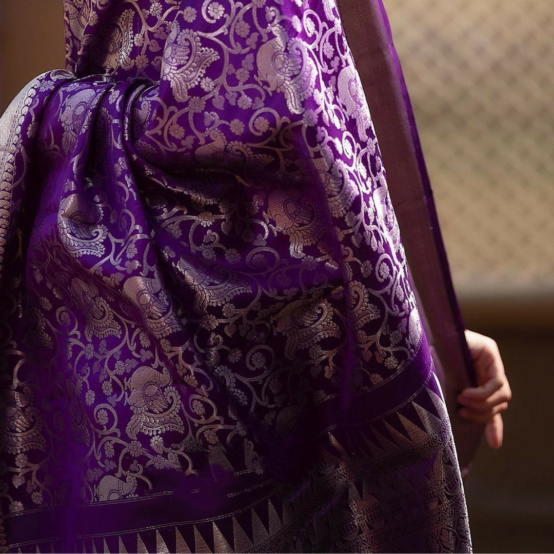 Snappy Purple Soft Banarasi Silk Saree With Supernal Blouse Piece - Colorful Saree