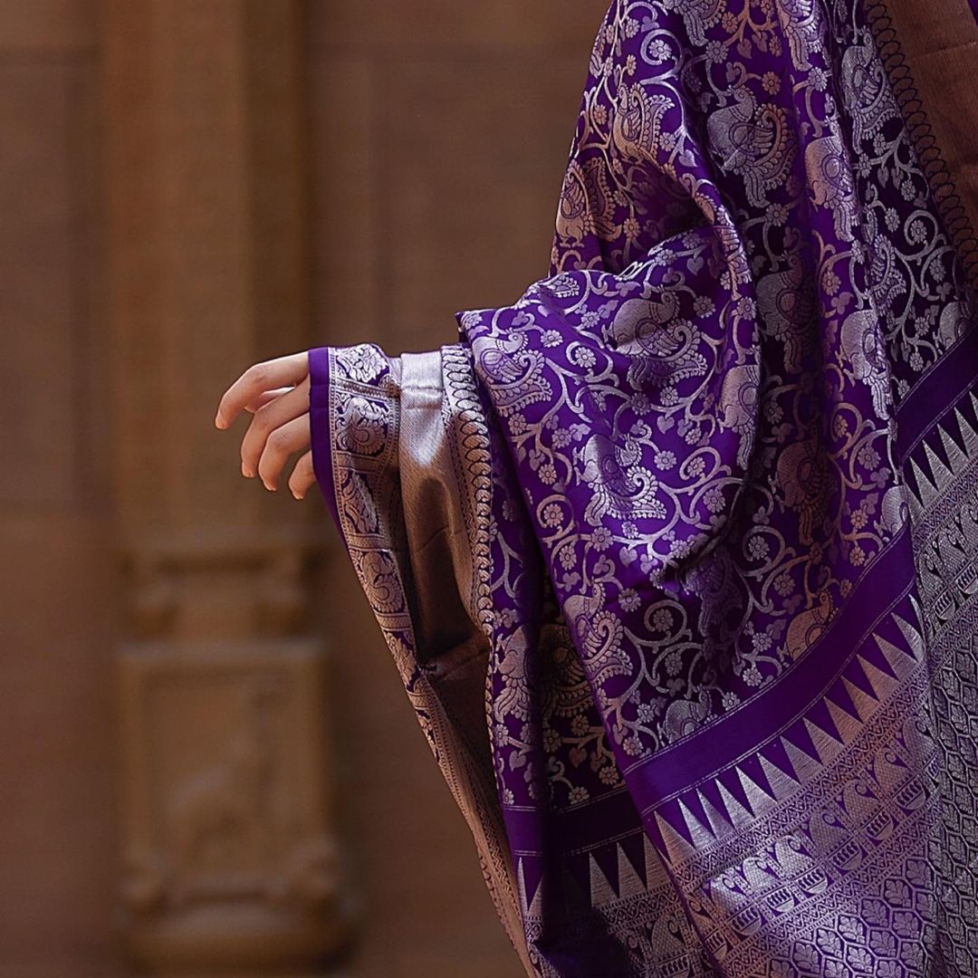 Snappy Purple Soft Banarasi Silk Saree With Supernal Blouse Piece - Colorful Saree