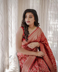 Lovely Red Soft Banarasi Silk Saree With Precious Blouse Piece - Colorful Saree