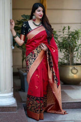 Elegant Red Soft Banarasi Silk Saree With Sensational Blouse Piece - Colorful Saree