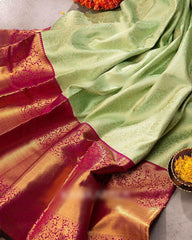 Comely Pista Soft Banarasi Silk Saree With Surpassing Blouse Piece - Colorful Saree