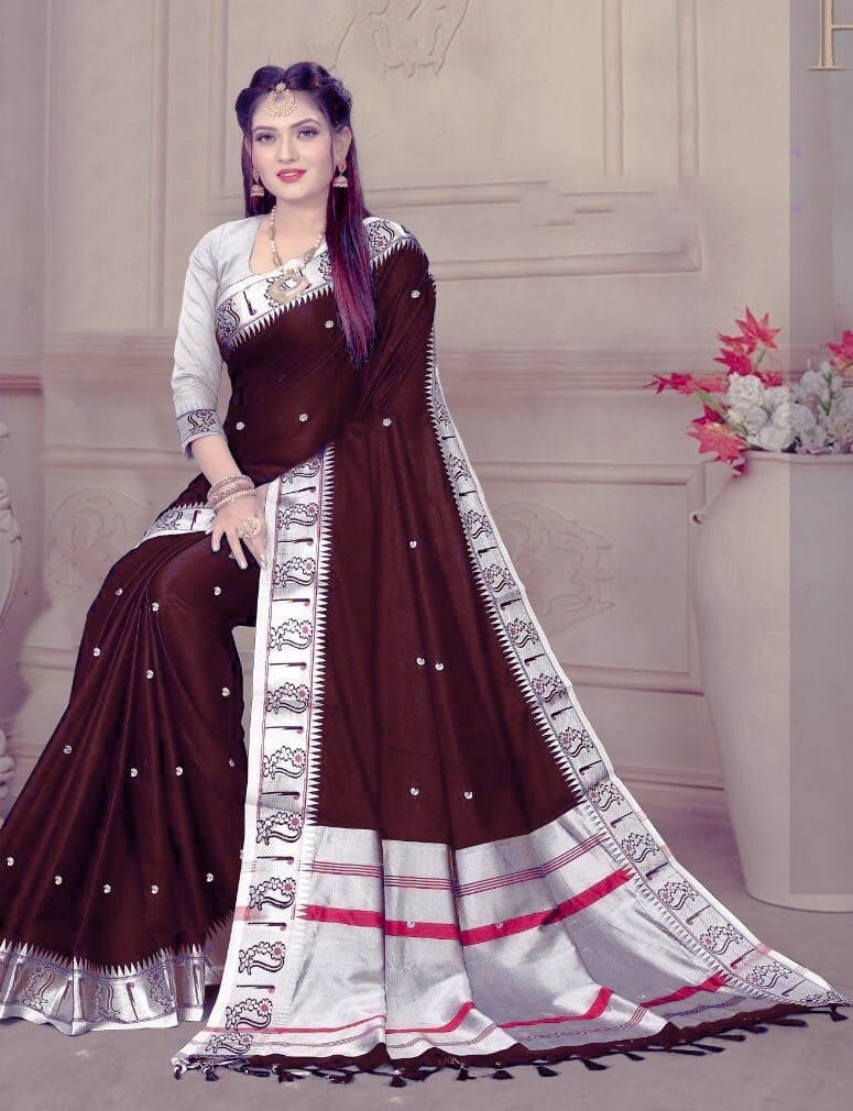 Stylish Brown Paithani Silk Saree With Flattering Blouse Piece - Colorful Saree