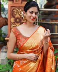 Felicitous Orange Soft Banarasi Silk Saree With Enchanting Blouse Piece - Colorful Saree