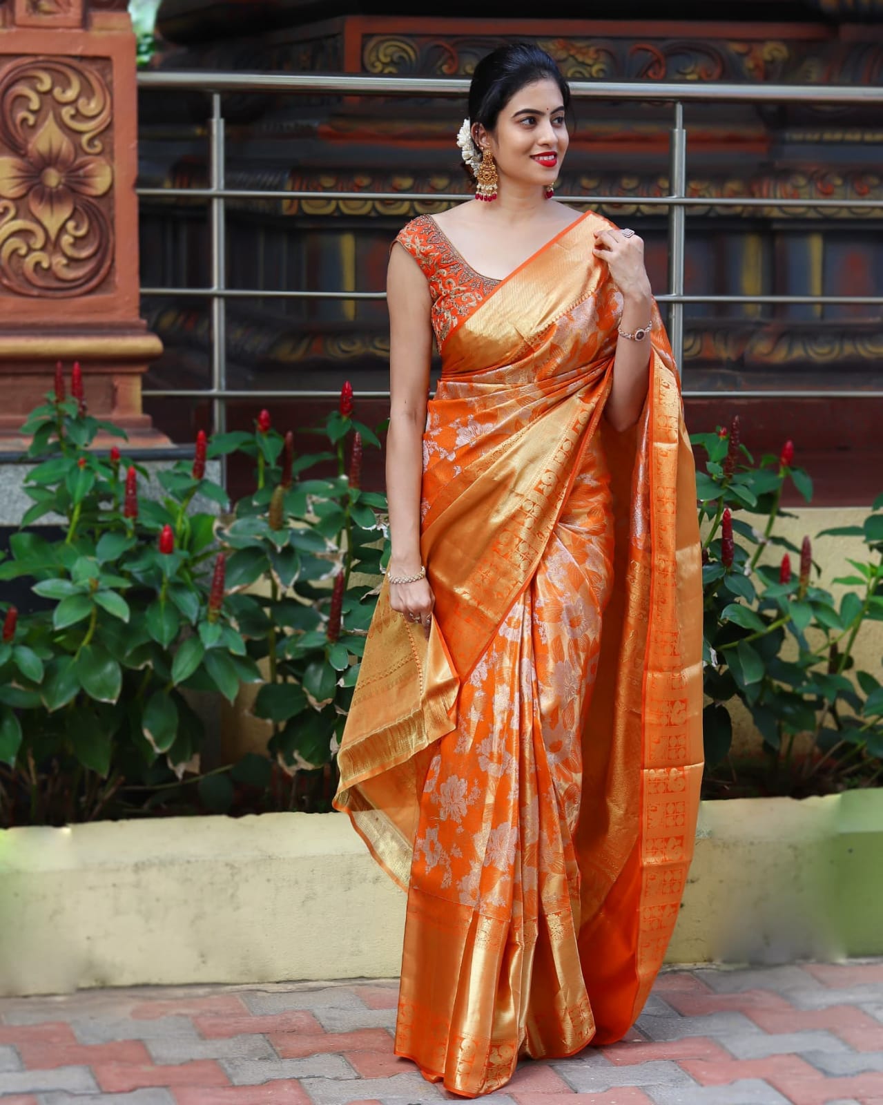 Felicitous Orange Soft Banarasi Silk Saree With Enchanting Blouse Piece - Colorful Saree