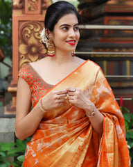 Felicitous Orange Soft Banarasi Silk Saree With Enchanting Blouse Piece - Colorful Saree