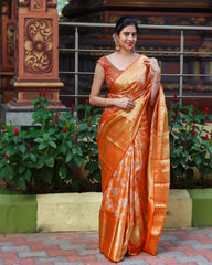 Felicitous Orange Soft Banarasi Silk Saree With Enchanting Blouse Piece - Colorful Saree