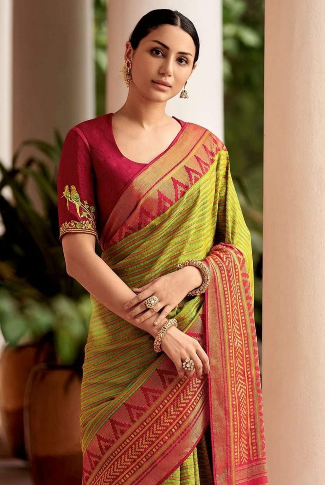 Lissome Mehndi Soft Silk Saree With Classic Blouse Piece - Colorful Saree