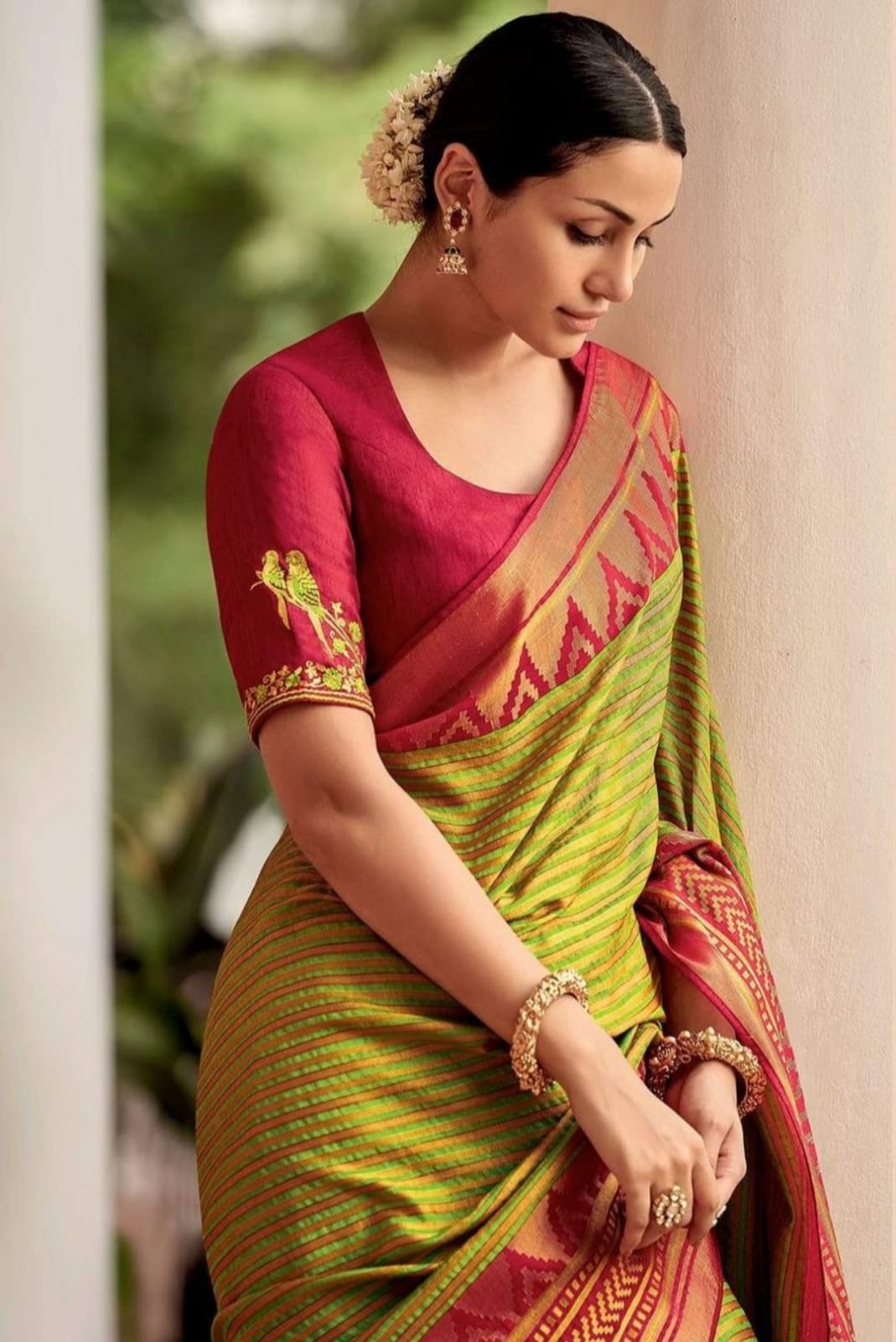 Lissome Mehndi Soft Silk Saree With Classic Blouse Piece - Colorful Saree
