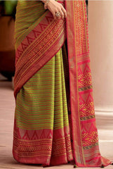 Lissome Mehndi Soft Silk Saree With Classic Blouse Piece - Colorful Saree