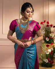 Desiring Firozi Soft Banarasi Silk Saree With Imaginative Blouse Piece - Colorful Saree