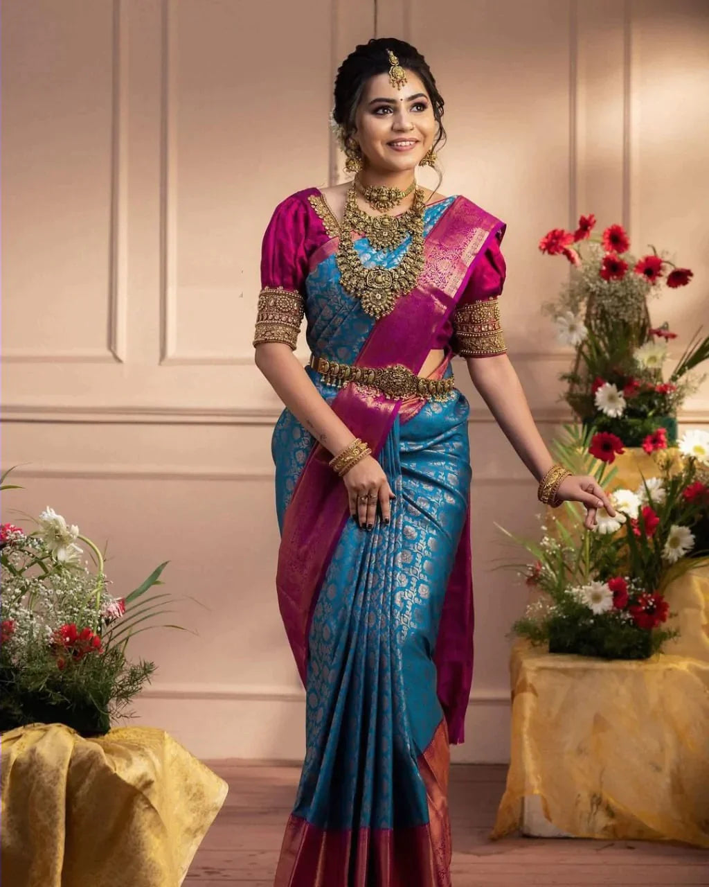 Desiring Firozi Soft Banarasi Silk Saree With Imaginative Blouse Piece - Colorful Saree