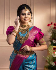 Desiring Firozi Soft Banarasi Silk Saree With Imaginative Blouse Piece - Colorful Saree