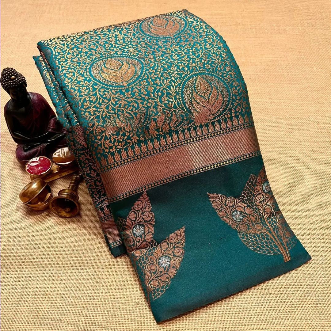 Sophisticated Rama Soft Silk Saree With Murmurous Blouse Piece - Colorful Saree