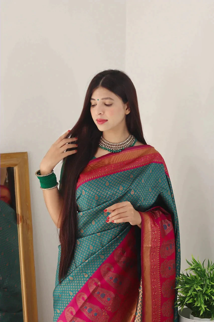 Jazzy Rama Soft Silk Saree With Luxuriant Blouse Piece - Colorful Saree