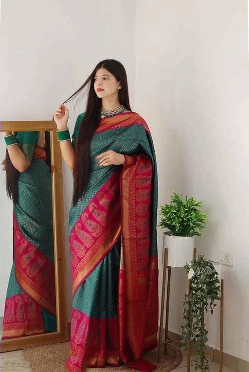 Jazzy Rama Soft Silk Saree With Luxuriant Blouse Piece - Colorful Saree