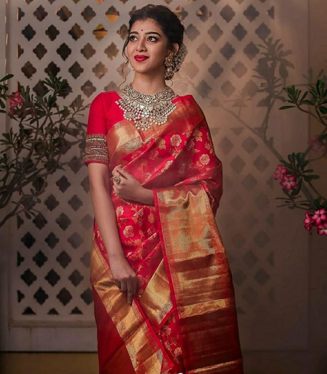 Tremendous Red Soft Banarasi Silk Saree With Stunner Blouse Piece - Colorful Saree