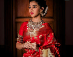Tremendous Red Soft Banarasi Silk Saree With Stunner Blouse Piece - Colorful Saree