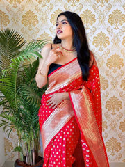 Confounding Red Soft Banarasi Silk Saree With Glowing Blouse Piece - Colorful Saree