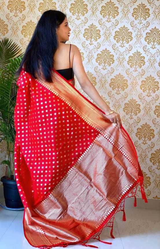 Confounding Red Soft Banarasi Silk Saree With Glowing Blouse Piece - Colorful Saree