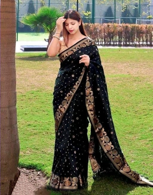 Dissemble Black Soft Banarasi Silk Saree With Lagniappe Blouse Piece - Colorful Saree