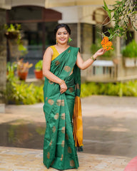 Flameboyant Rama Soft Silk Saree With Jazzy Blouse Piece - Colorful Saree