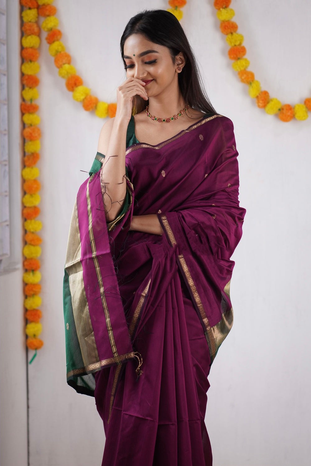 Innovative Dark Pink Cotton Silk Saree With Lovely Blouse Piece - Colorful Saree