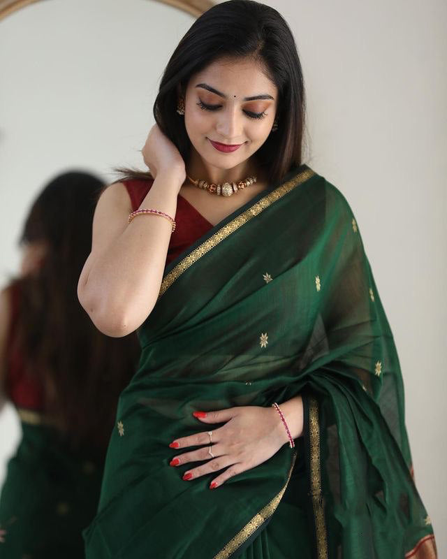 Snazzy Green Cotton Silk Saree With Prodigal Blouse Piece - Colorful Saree
