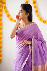 Improbable Lavendor Cotton Silk Saree With Nemesis Blouse Piece - Colorful Saree