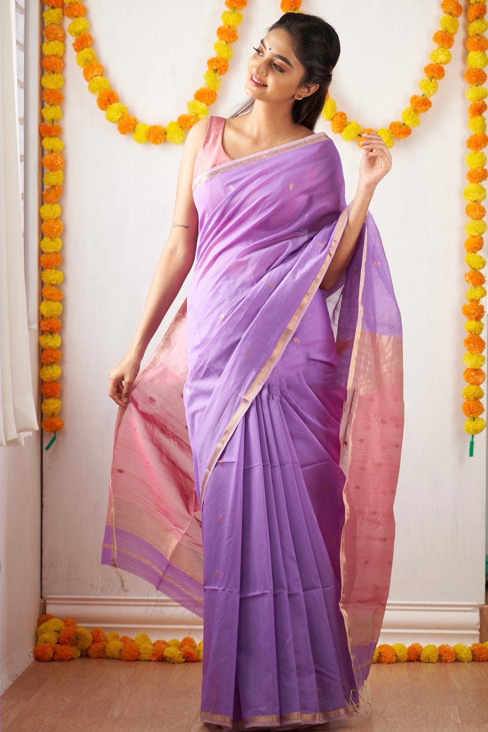 Improbable Lavendor Cotton Silk Saree With Nemesis Blouse Piece - Colorful Saree