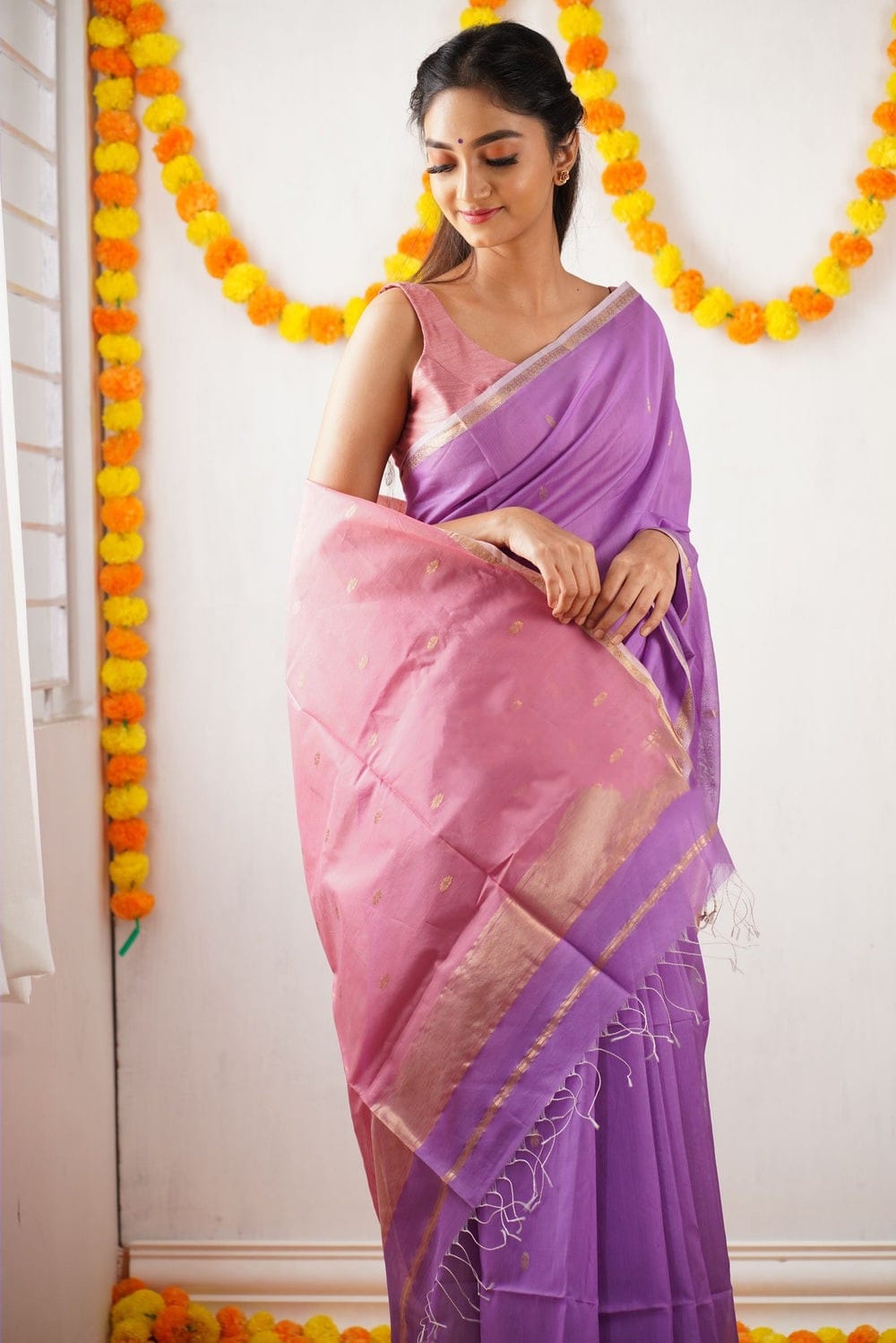 Improbable Lavendor Cotton Silk Saree With Nemesis Blouse Piece - Colorful Saree