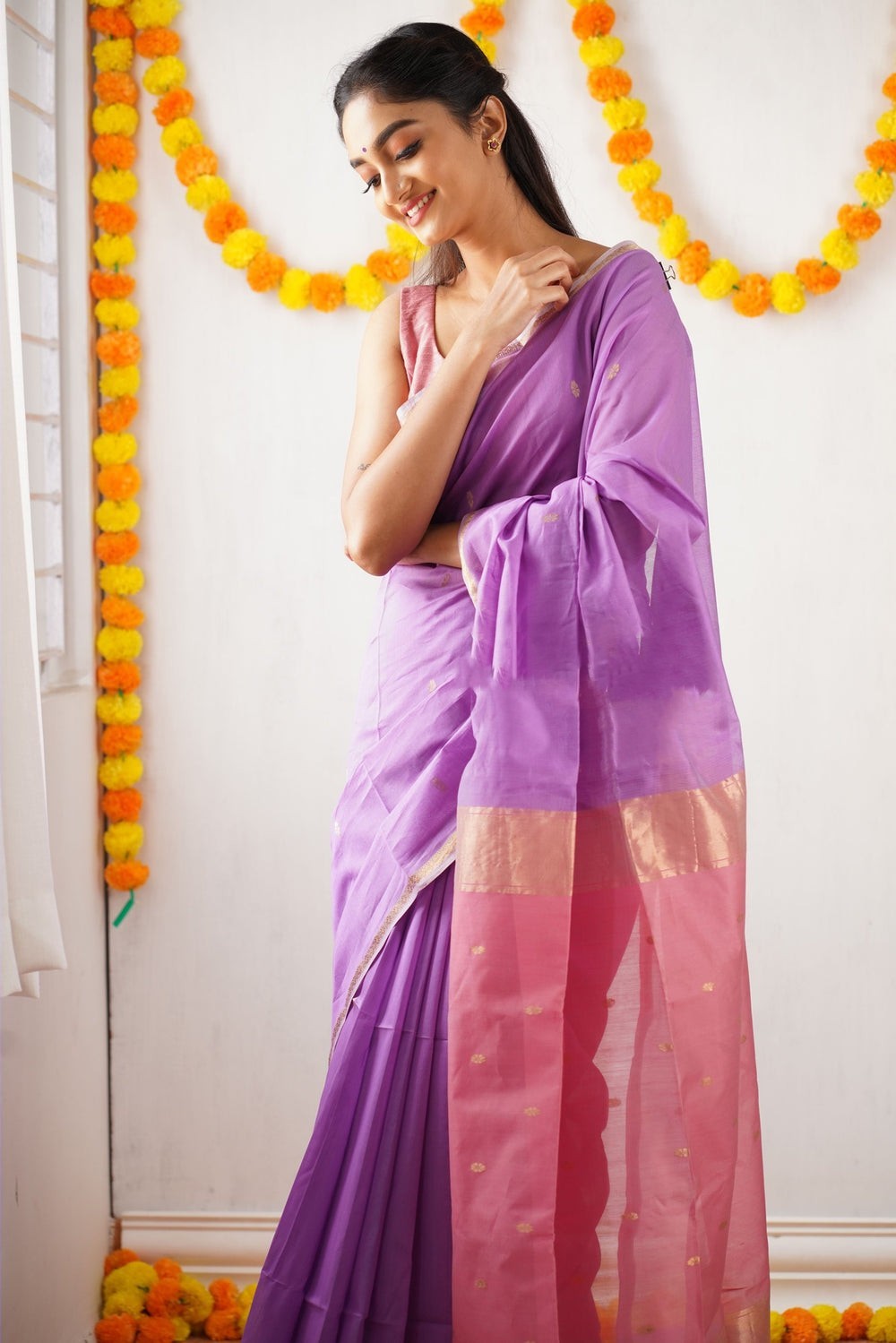 Improbable Lavendor Cotton Silk Saree With Nemesis Blouse Piece - Colorful Saree