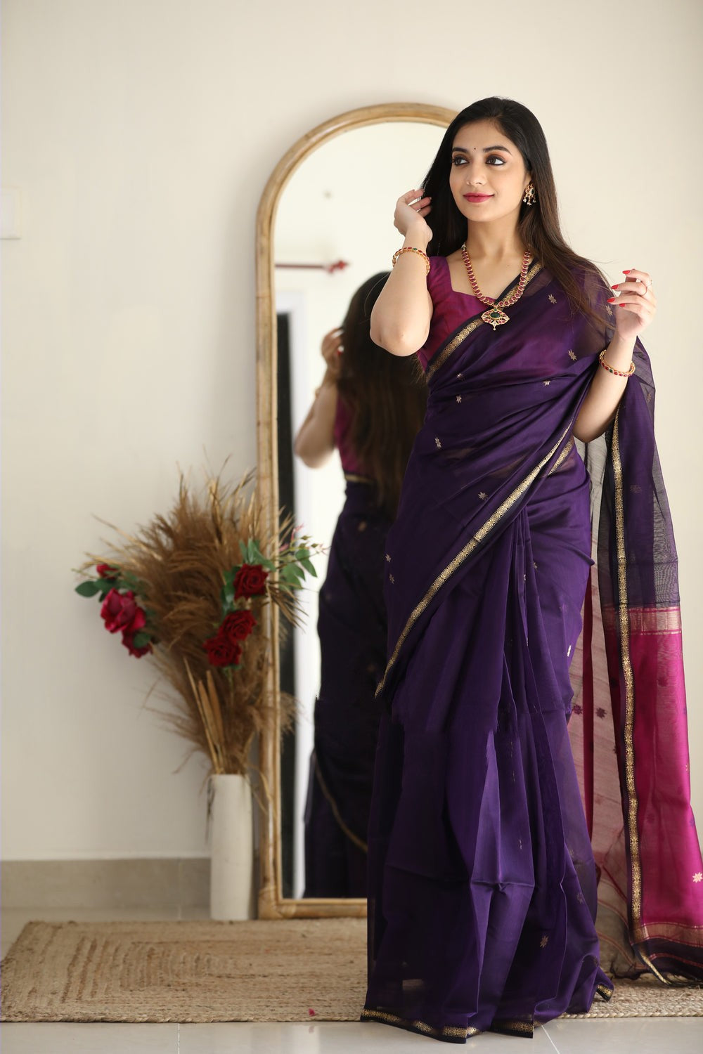 Luxuriant Purple Cotton Silk Saree With Elision Blouse Piece - Colorful Saree