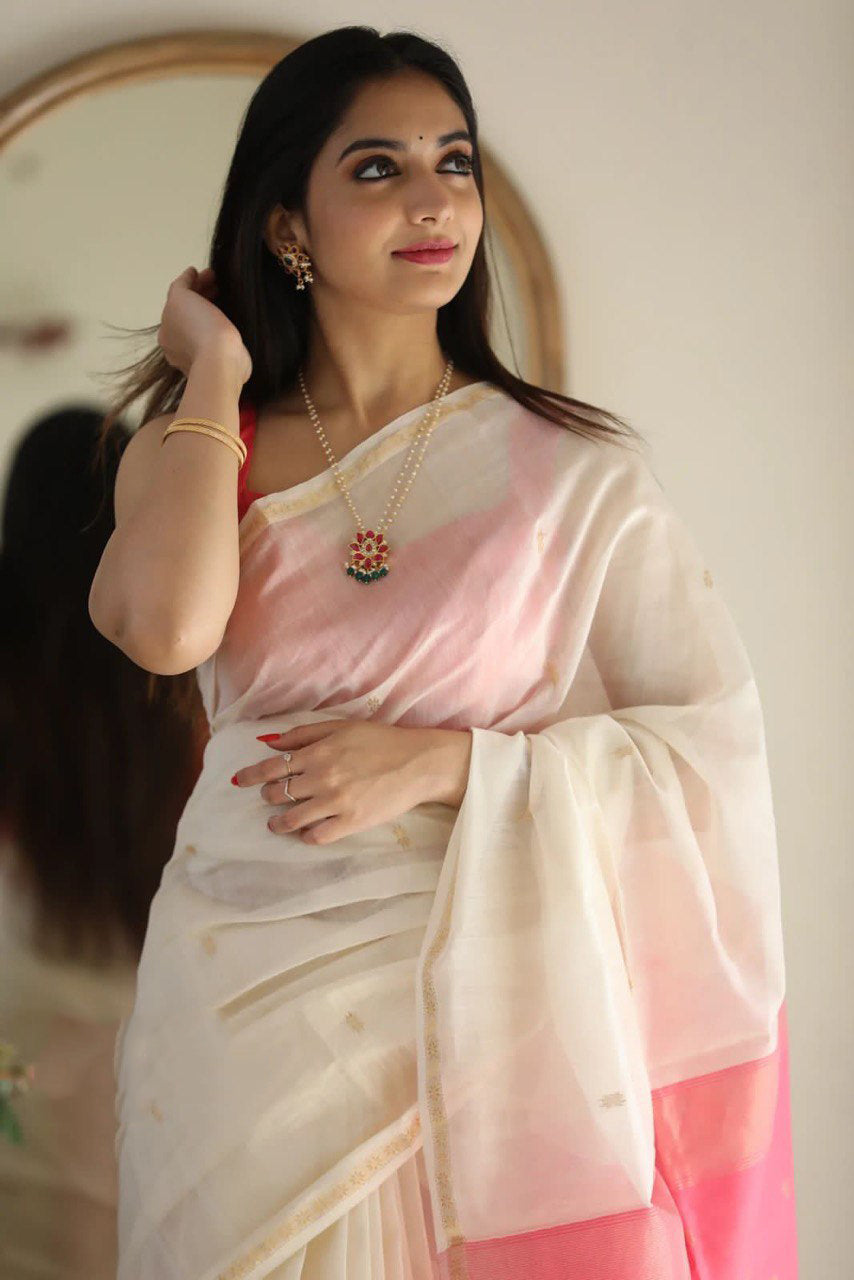 Quintessential White Cotton Silk Saree With Deserving Blouse Piece - Colorful Saree