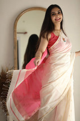 Quintessential White Cotton Silk Saree With Deserving Blouse Piece - Colorful Saree
