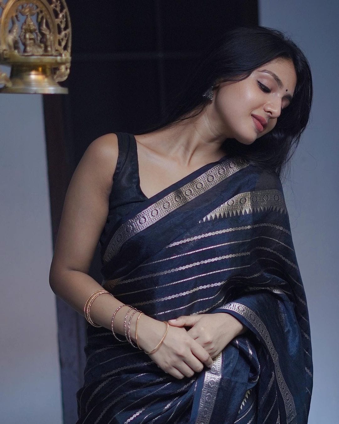 Glittering Black Soft Banarasi Silk Saree With Flattering Blouse Piece - Colorful Saree