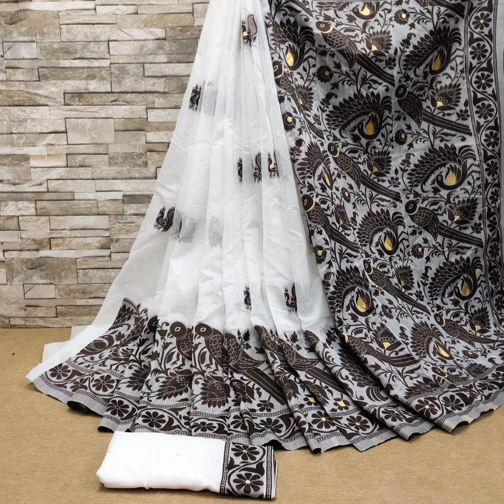 Devastating White Cotton Silk Saree With Symmetrical Blouse Piece - Colorful Saree