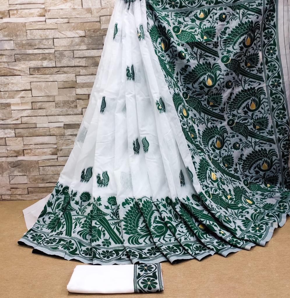 Fragrant White Cotton Silk Saree With Enchanting Blouse Piece - Colorful Saree
