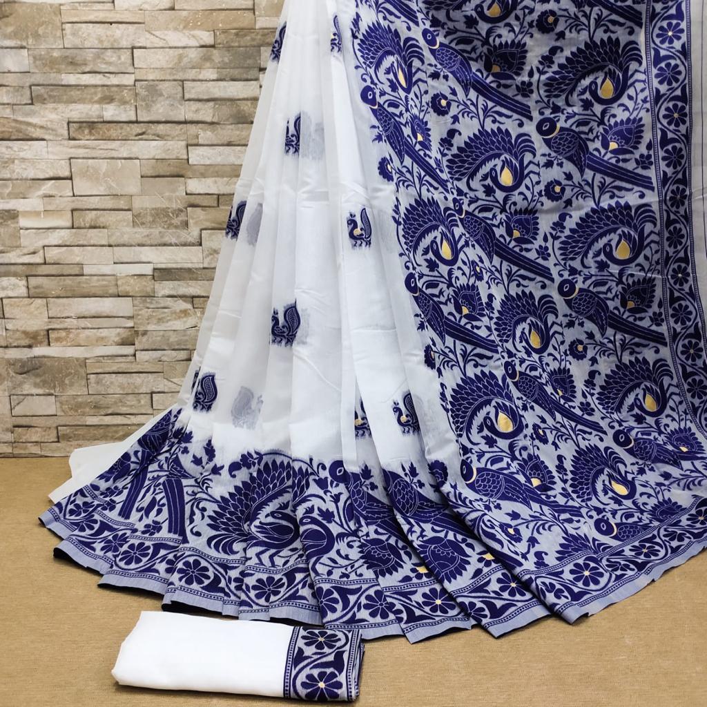 Exuberant White Cotton Silk Saree With Prodigal Blouse Piece - Colorful Saree