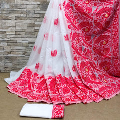 Incomparable White Cotton Silk Saree With Tremendous Blouse Piece - Colorful Saree