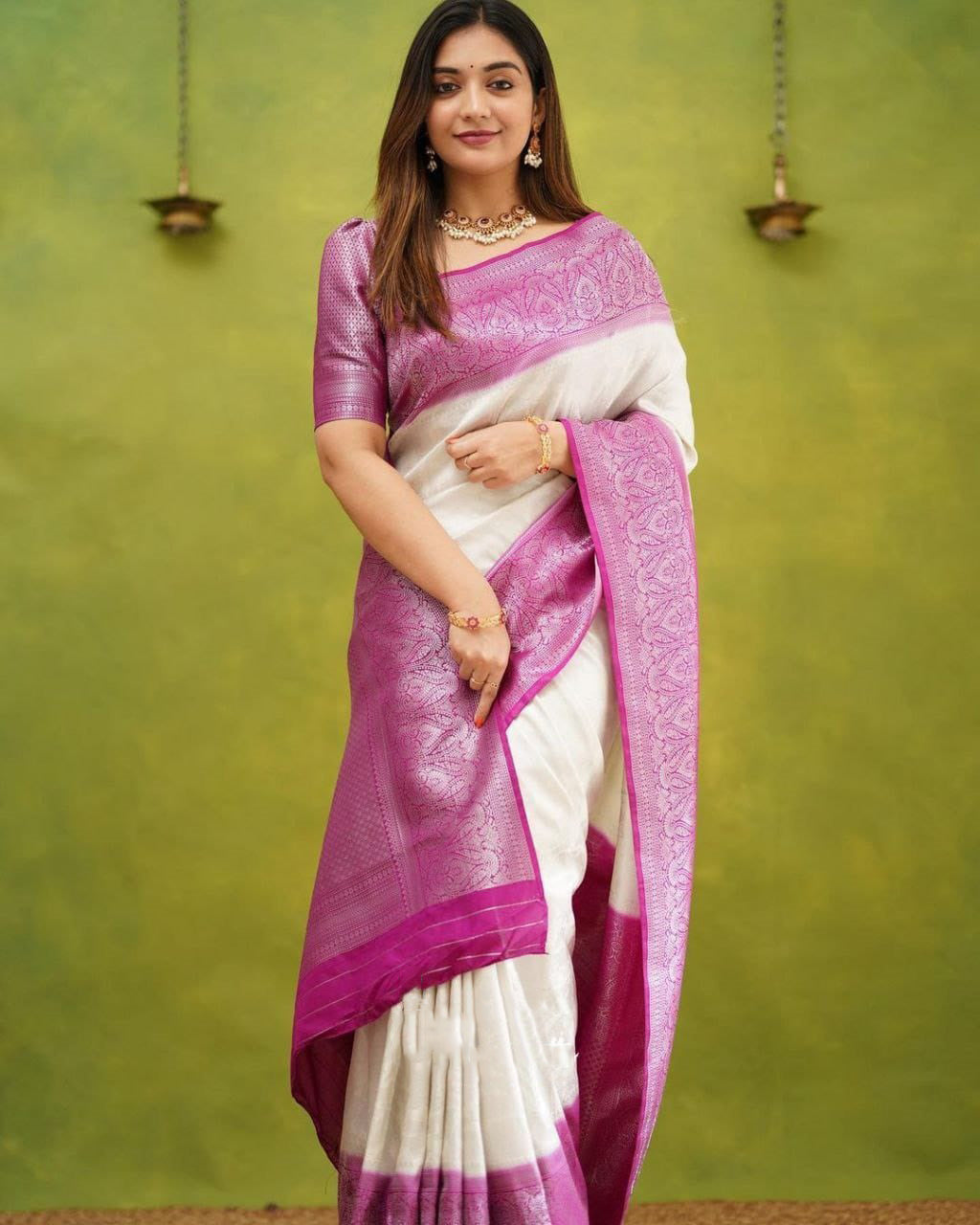 Unequalled White Soft Silk Saree With Engaging Blouse Piece - Colorful Saree