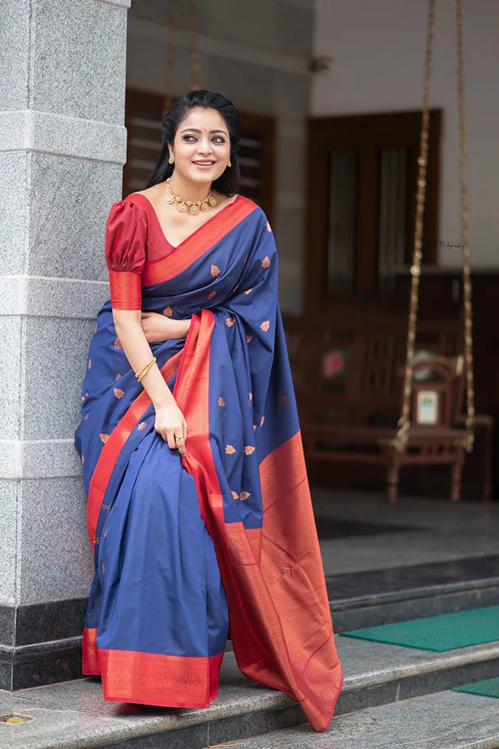 Intricate Blue Soft Silk Saree With Most Stunning Blouse Piece - Colorful Saree