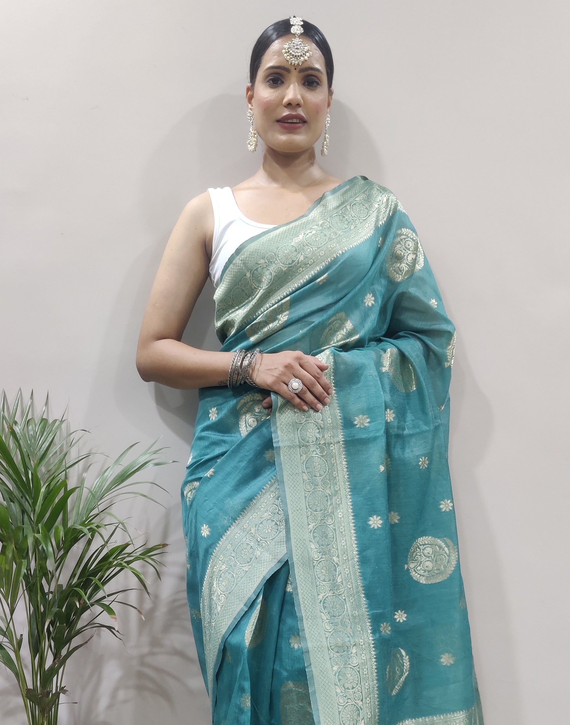 Dalliance 1-Minute Ready To Wear Sea Green Cotton Silk Saree - Colorful Saree