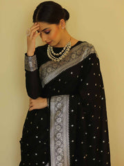 Fugacious Black Cotton Silk Saree With Sizzling Blouse Piece - Colorful Saree