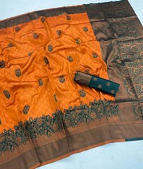 Ratatouille Orange Soft Banarasi Silk Saree With Surpassing Blouse Piece - Colorful Saree