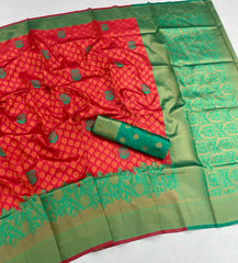 Confounding Red Soft Banarasi Silk Saree With Staring Blouse Piece - Colorful Saree