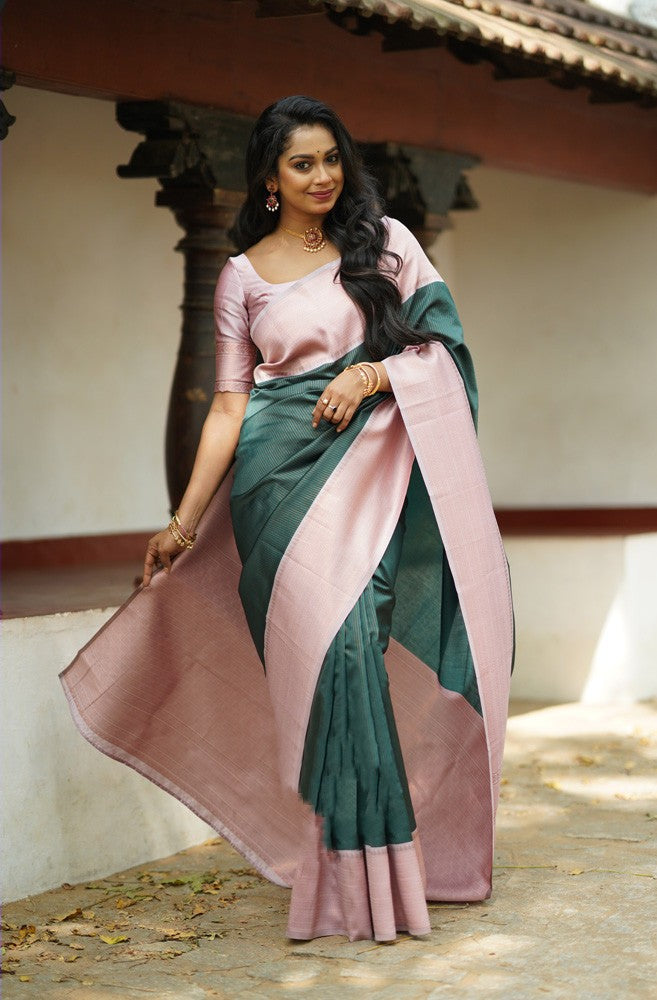 Glorious Dark Green Soft Silk Saree With Gorgeous Blouse Piece - Colorful Saree