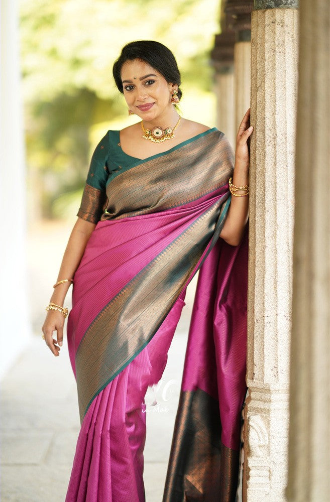 Fairytale Dark Pink Soft Silk Saree With Girlish Blouse Piece - Colorful Saree